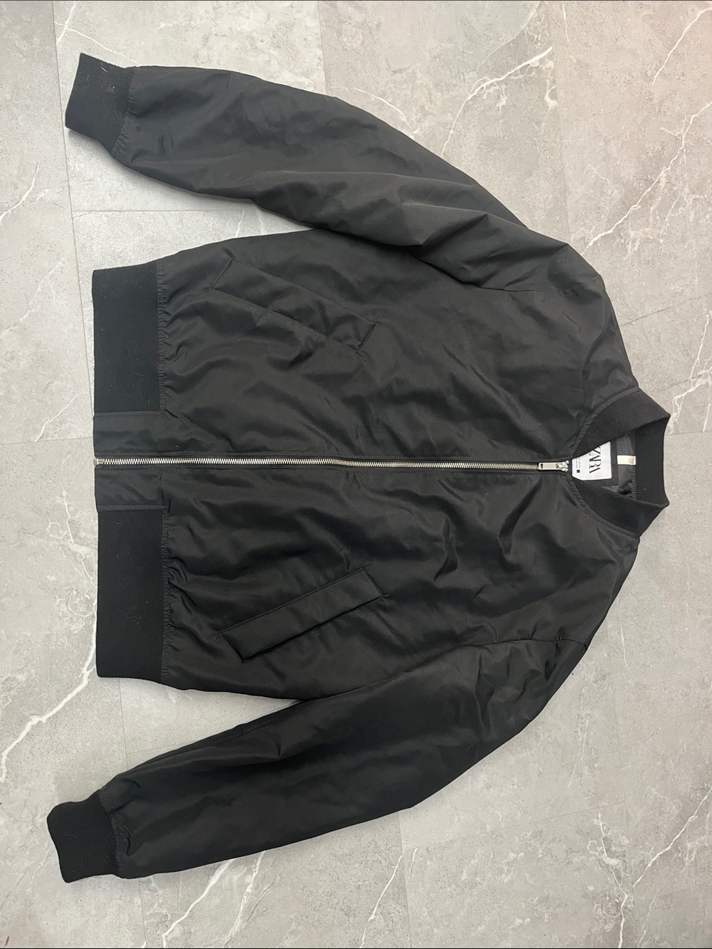 Zara Black Bomber Jacket with Silver Zipper